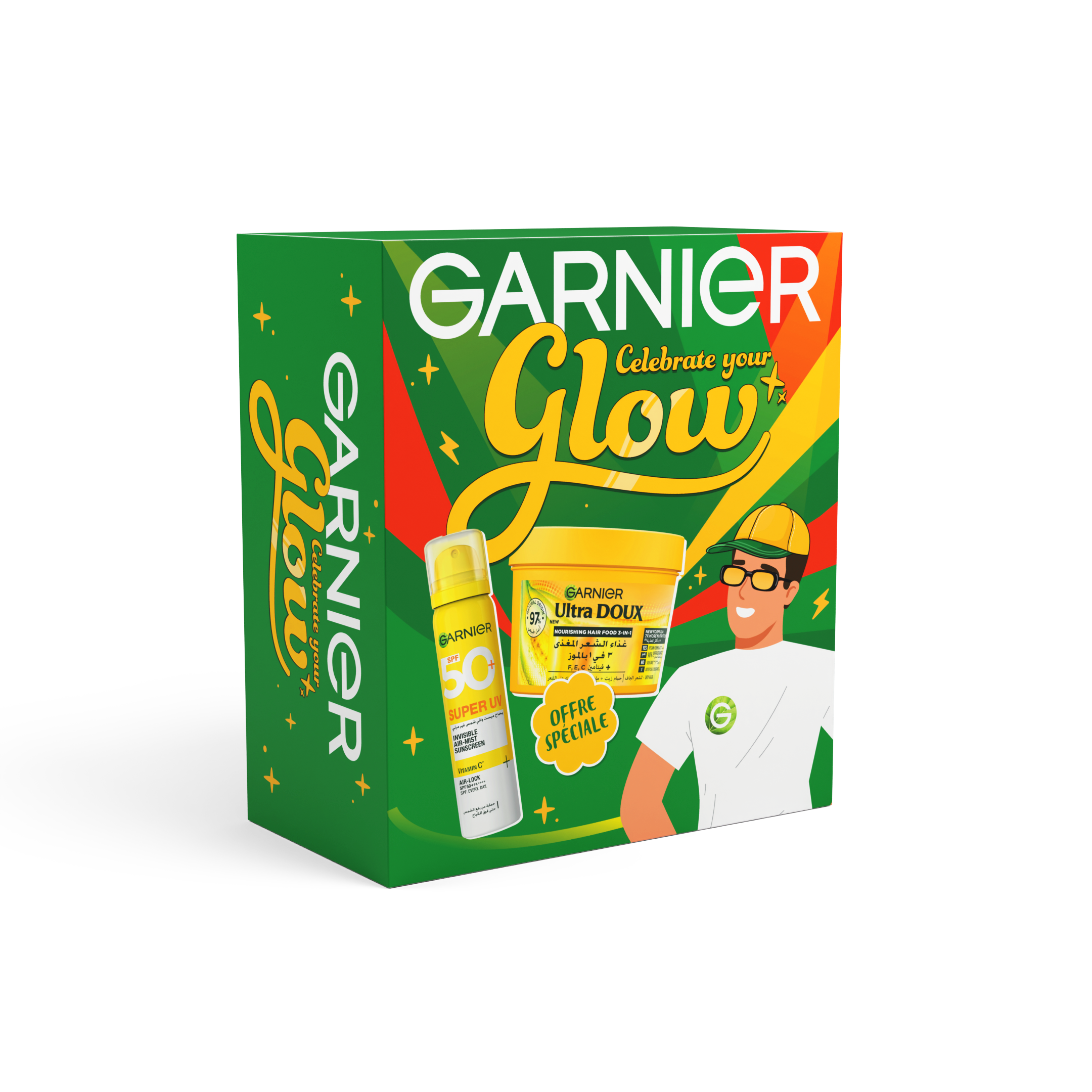 Garnier Ultra Doux Box Hair Food masque nourissant multi- usages à la banane 390ML + Super UV Invisible Air-Mist Sunscreen 75ML