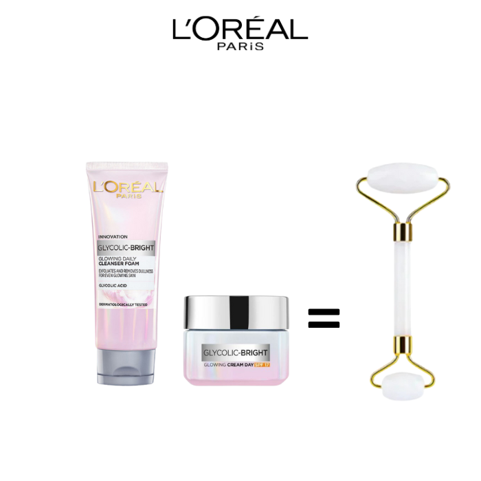 L'Oréal paris GEL WASH GLYCO BRIGHT 100ML + CREAM JOUR GLYCO BRIGHT 50ML = Roller OFFERT