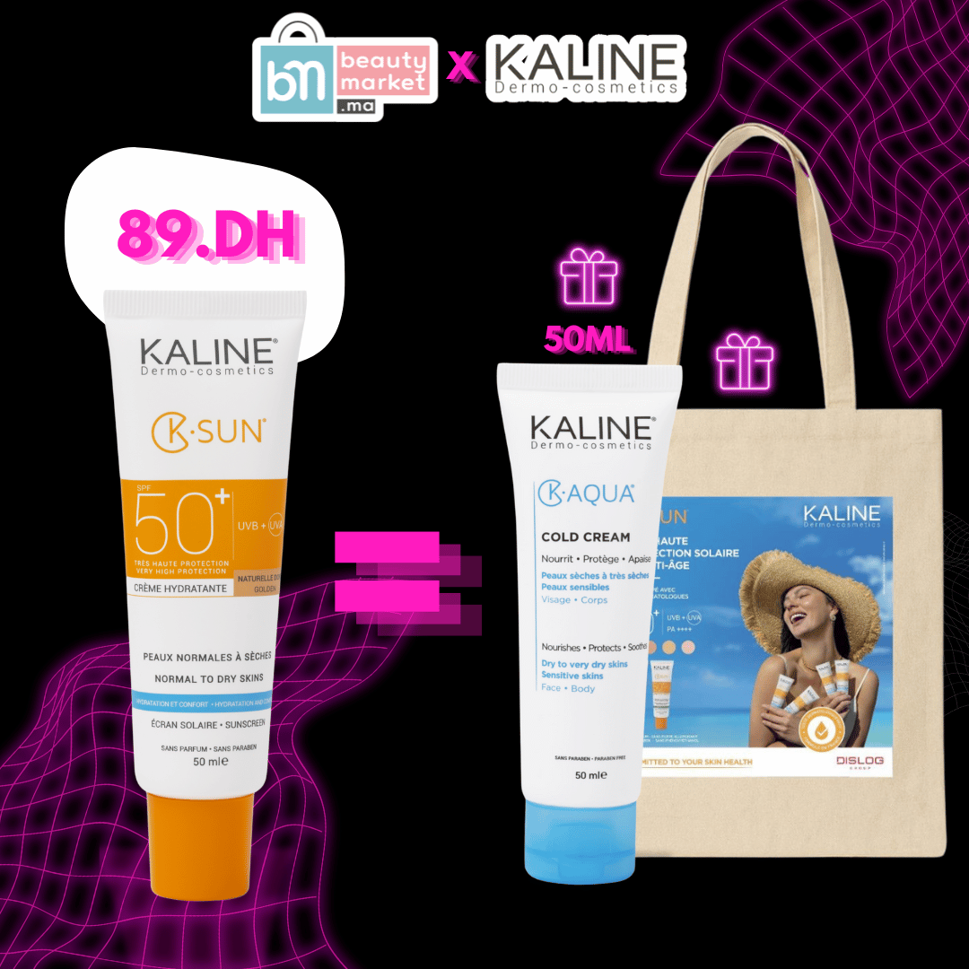 KALINE K-SUN Peaux Normales à Sèches Naturelle Dorée SPF 50 + K-Aqua Cold Cream +Tote Bag Offerte