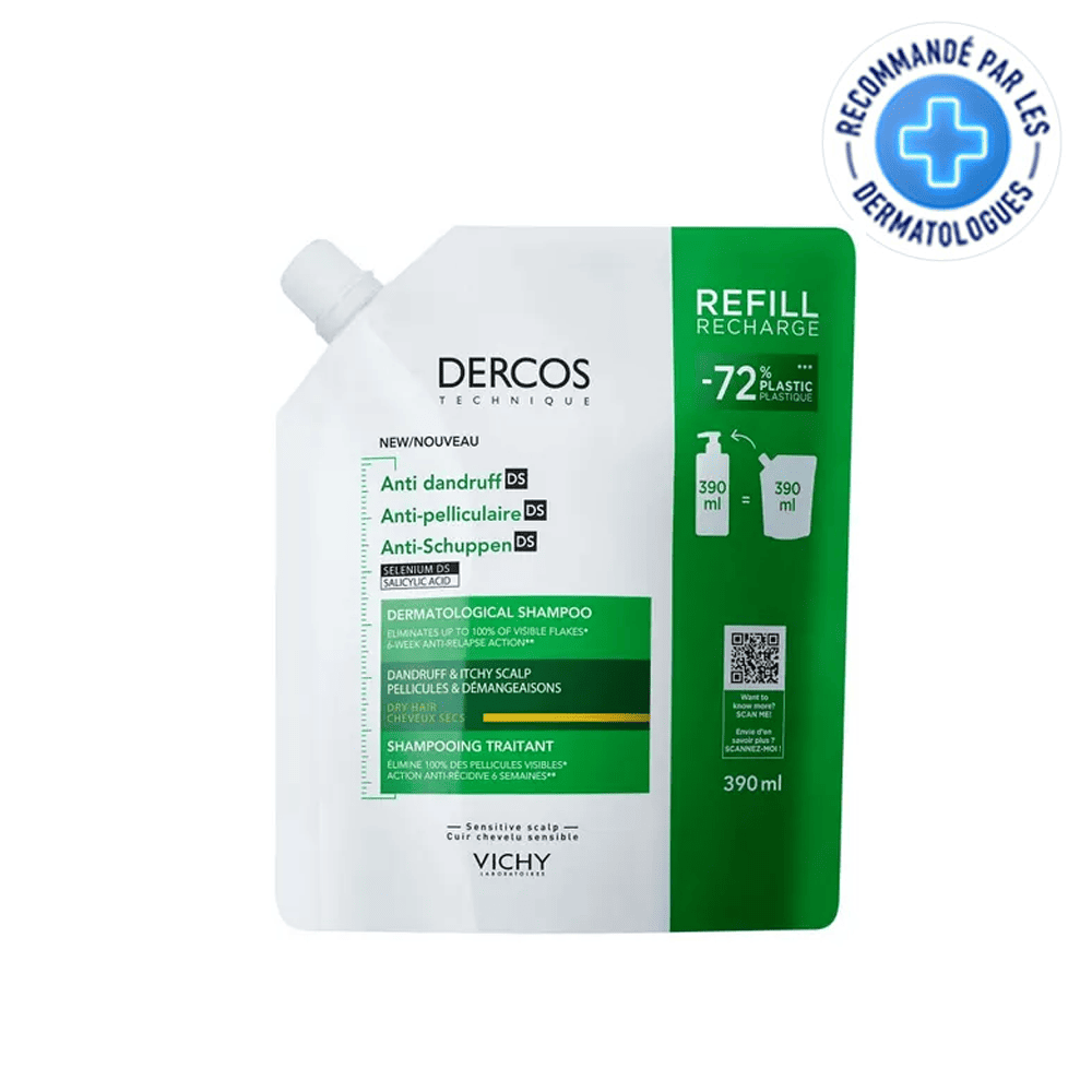 Vichy dercos technique eco-recharge shampooing antipelliculaire ds cheveux-secs-390ml