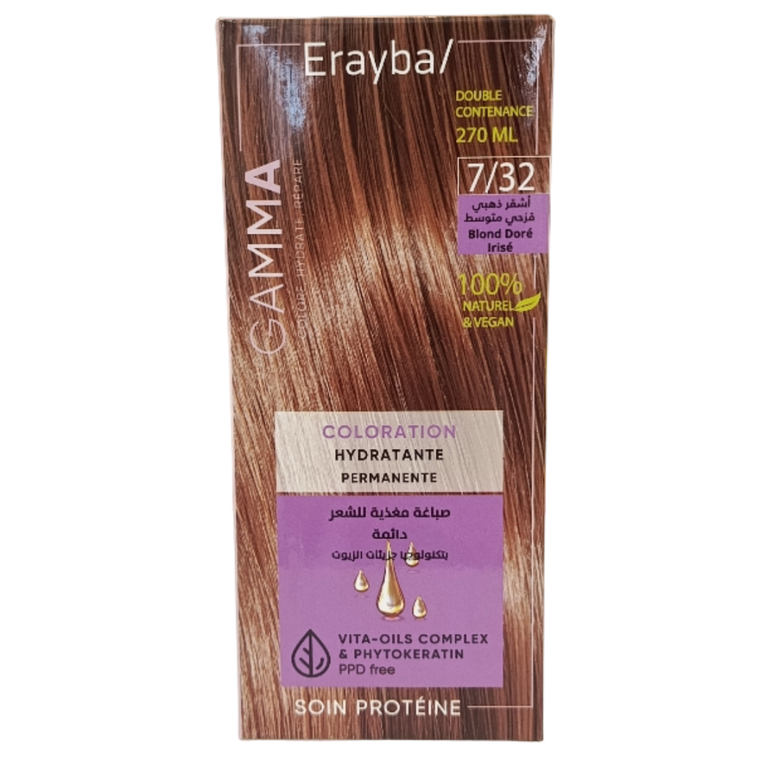 Designsanstitre_26-1.png Erayba Gamma Coloration Permanente 7/32 – Blond Doré Irisé Hydratant – Image 1