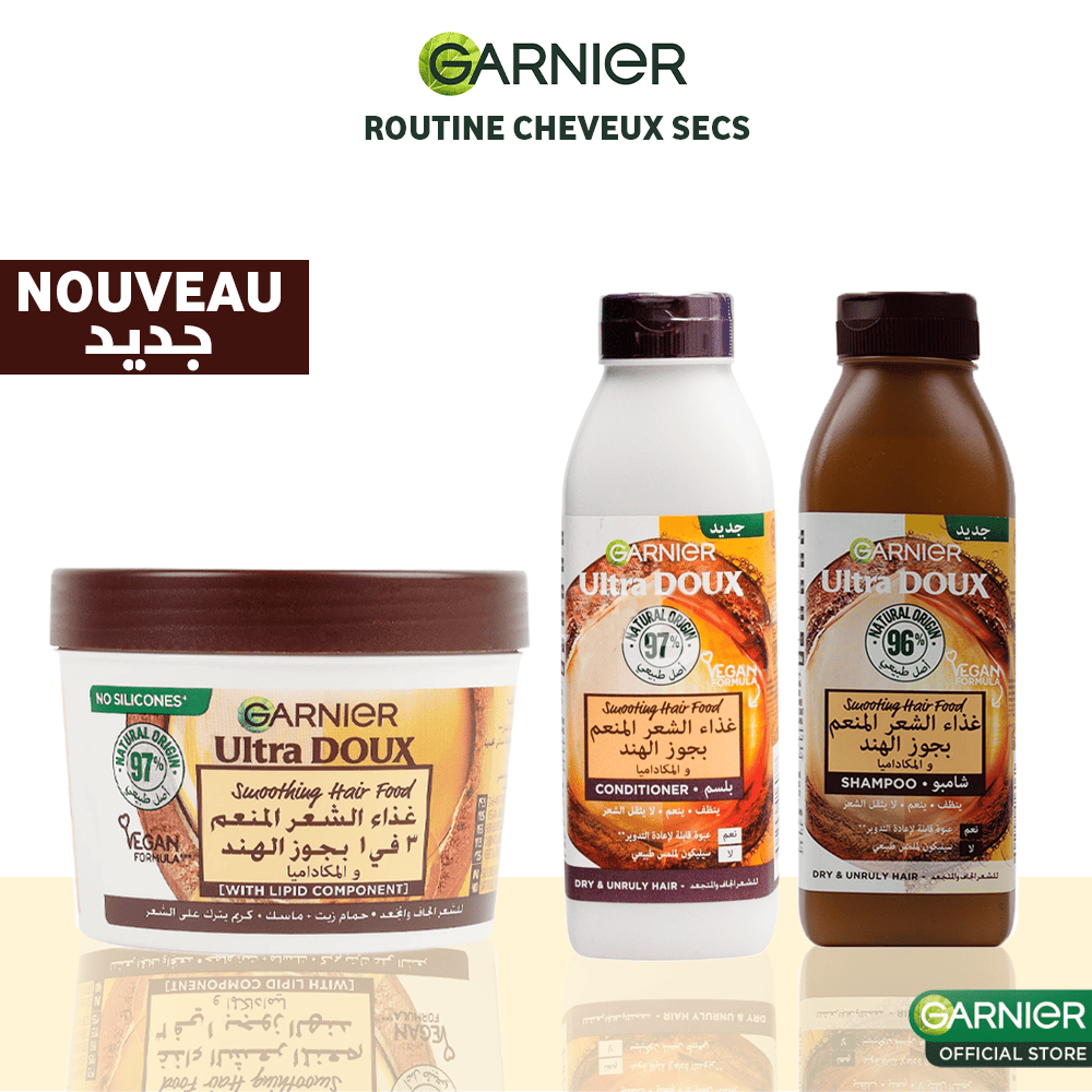 Garnier pack routine hair food macadamia masque + shampoing + après-shampooing