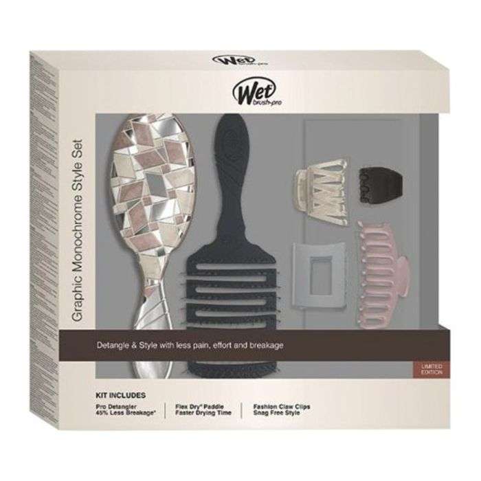 Wet Brush Pro Graphic Monochrome Style Set – Coffret Brosse & Accessoires de Coiffage Professionnel