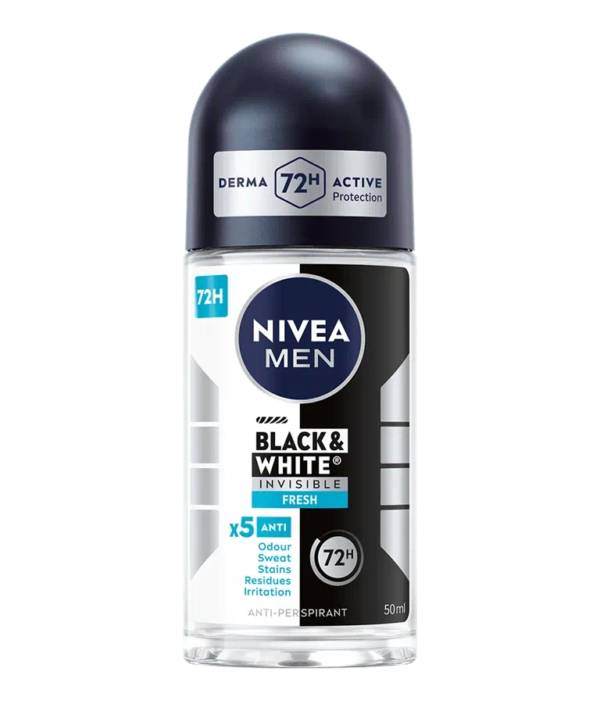 NIVEA MEN Déodorant Roll-On Black & White Invisible Fresh 50ml – Protection 72h