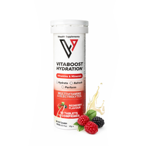 Vhealth Vitaboost Hydration Multivitamines & Électrolytes Goût Fruit Rouge-10 Comprimés