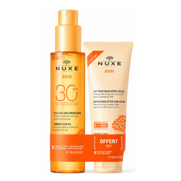 NUXE Sun Pack Huile Solaire Bronzante SPF30 150ml = Lait Fraîcheur Après-Soleil 100ml Offert