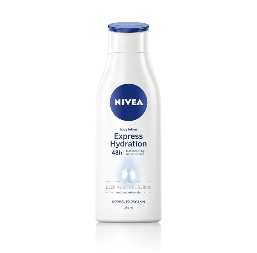 NIVEA Lait Corps Express Hydratation 250ml – Hydratation Immédiate 48h pour Peaux Sèches