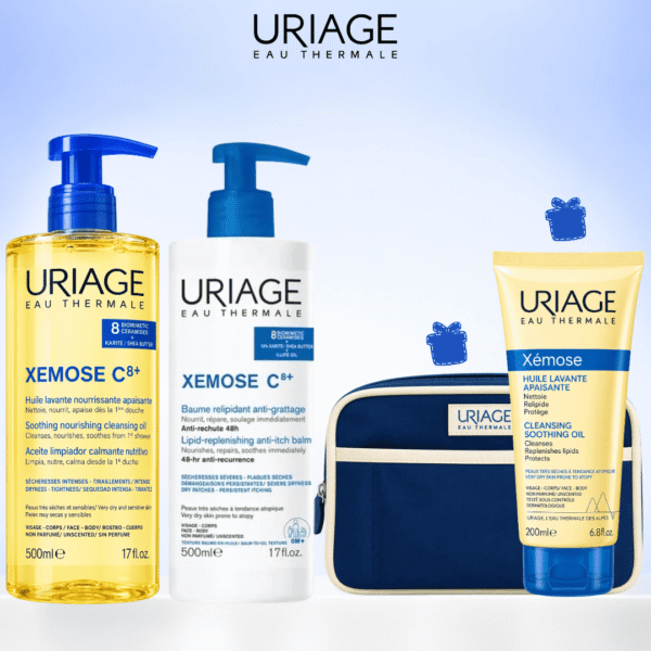 Uriage Xémose C8+ Huile Lavante Apaisante 500 ml + Baume Oléo-Apaisant Anti-Grattage 500 ml = Huile Lavante 200 ml + Trousse Offertes
