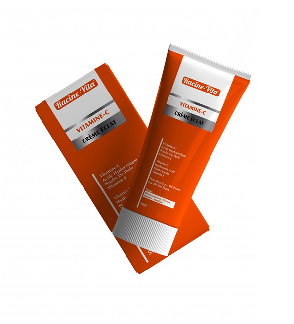 RACINE VITA VITAMINE-C ACIDE HYALURONIQUE POUDRE DE PERLE VITAMINE E CREME ECLAT
