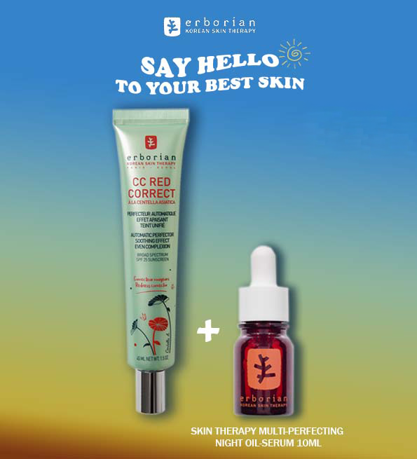 Erborian CC Red Correct Anti redness cream 45ML + Skin Therapy Huile visage multi-perfectrice 10ml