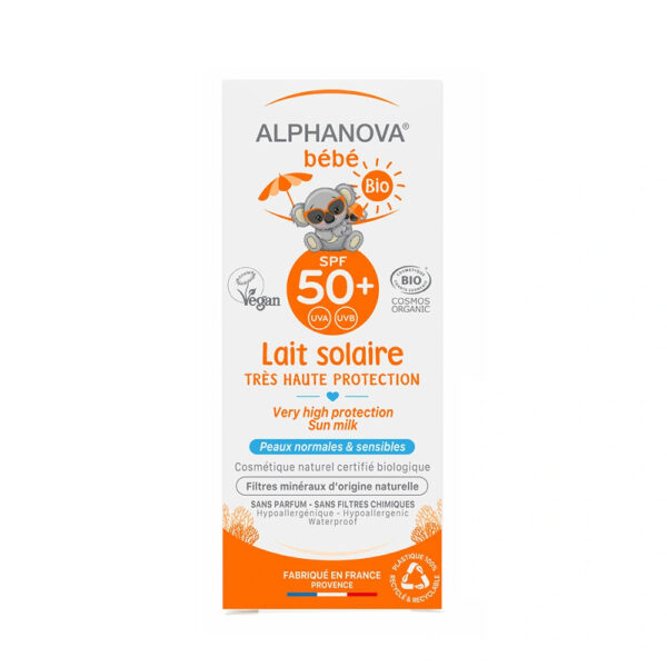 Alphanova lait solaire bébé certifiée bio SPF 50+ hypoallergénique