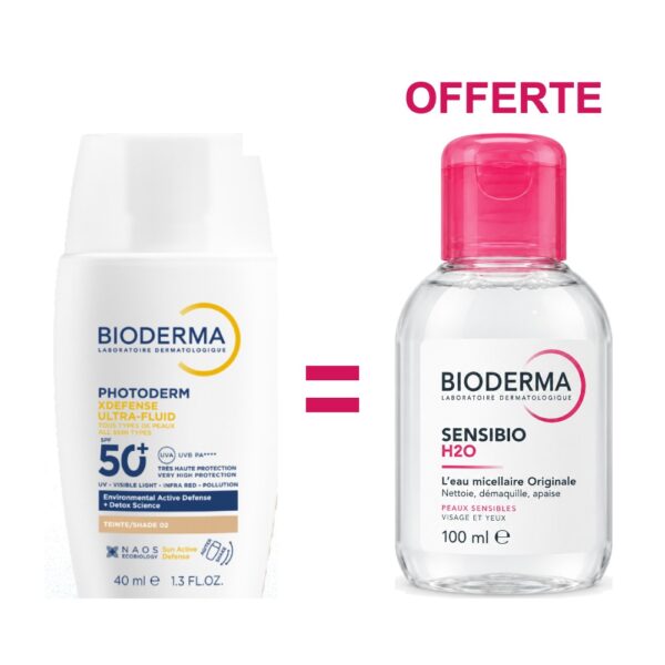 Coffret Bioderma Photoderm XDefense Teinte 02 SPF50+ = Sensibio H2O 100ml Offert